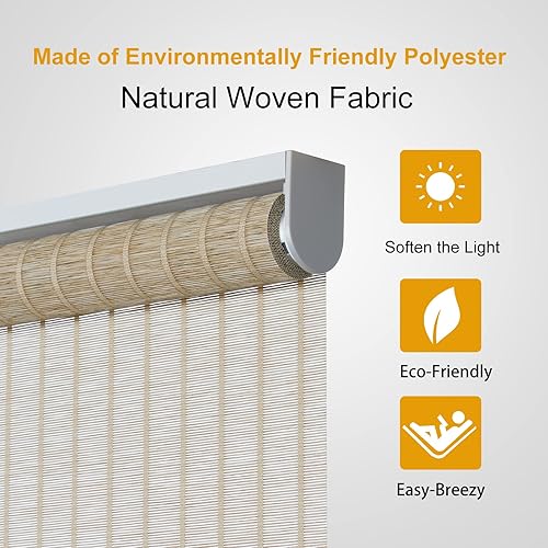 Miniatura 5 de Persilux Persianas filtrantes de luz de tamaño personalizado para ventanas, de tela tejida natural, sin cordón, con aislamiento térmico,