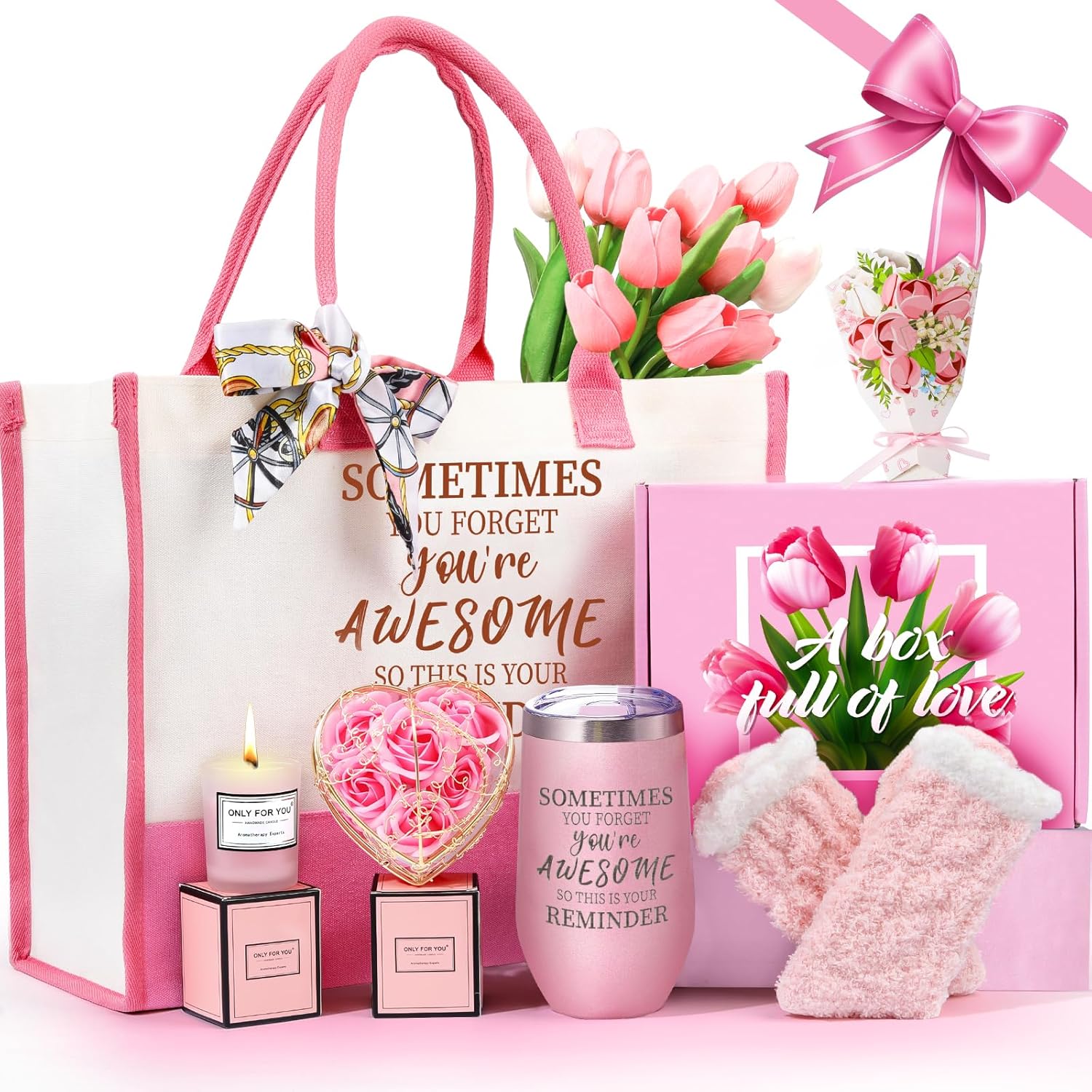 Gifts Baskets for Women, Birthday Baskets for Mom, Sister, Her, Employee, Wife, Thanksgiving Day, Christmas Gifts for Women, Care Package, Gift Sets with Canvas Tote Bag Sock Tumbler Soap Flower Gifts Baskets for Women, Birthday Baskets for Mom, Sister, Her, Employee, Wife, Thanksgiving Day, Christmas Gifts for Women, Care Package, Gift Sets with Canvas Tote Bag Sock Tumbler Soap Flower