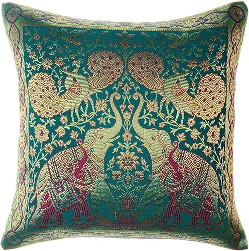Fundas de almohada decorativas de 16 x 16 pulgadas (15.7 x 15.7 in), diseño de elefante y pavo real, funda de cojín para sofá, silla, cama, parte