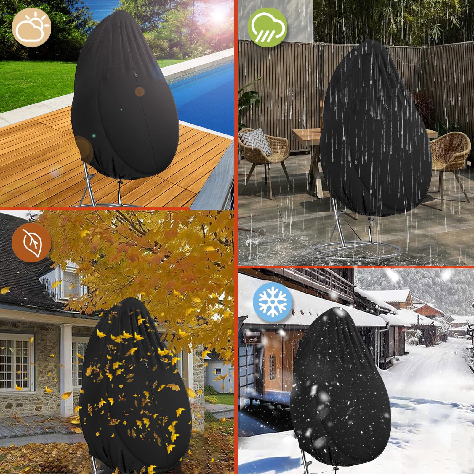 Housse de Chaise Suspendue avec Tirette - Couverture de Chaise Suspendue en Oxford 210D Imperméable Anti-UV/Vent,200x230cm