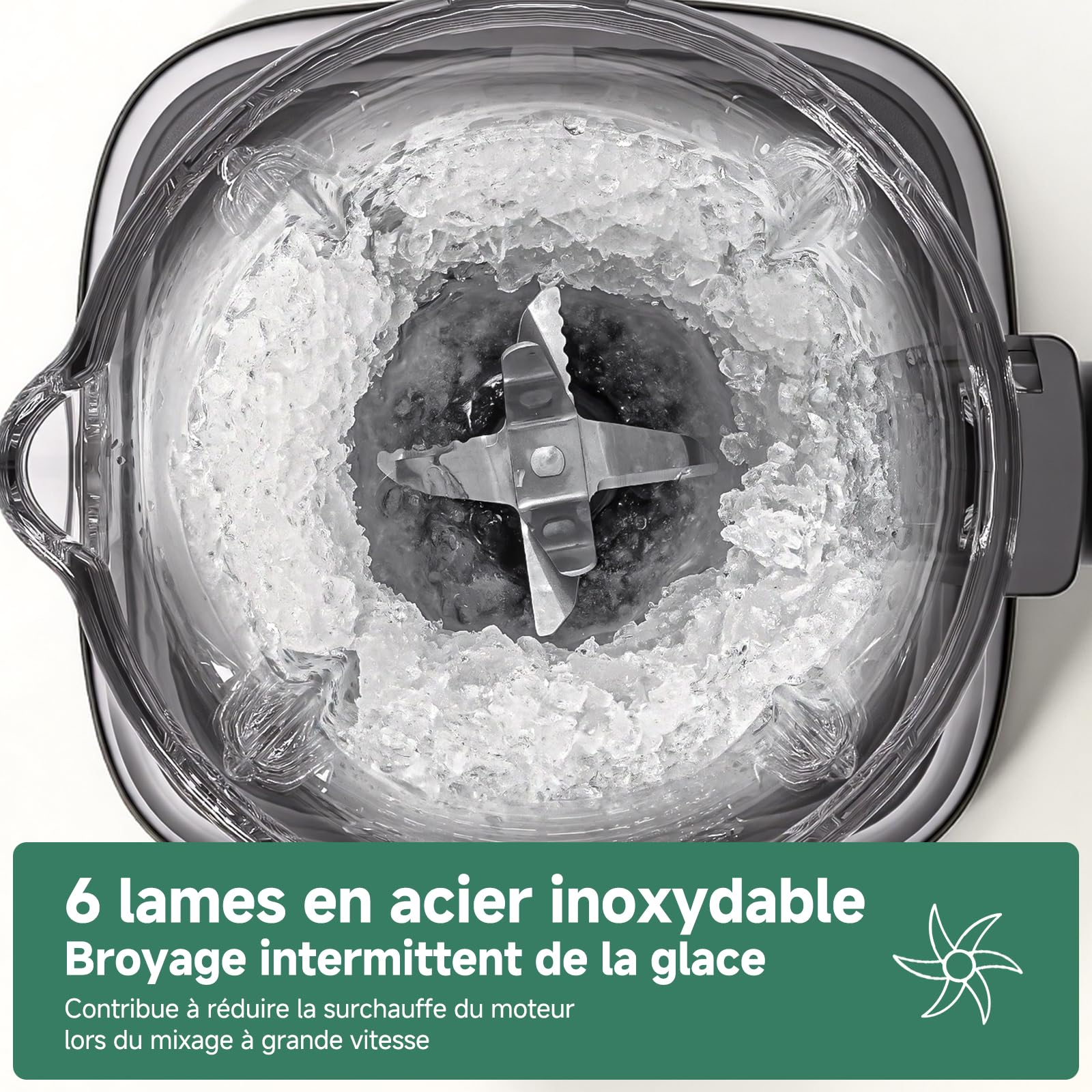 AMZCHEF Blender 1200W, Mixeur avec Bol en Verre 1,5L Résistant à la Chaleur, 5 Vitesses + Programmes Smoothie/Glace Pilée/Auto-Nettoyage, 6 Lames Inox, Pièces Lavables Lave-Vaisselle, Sécurité
