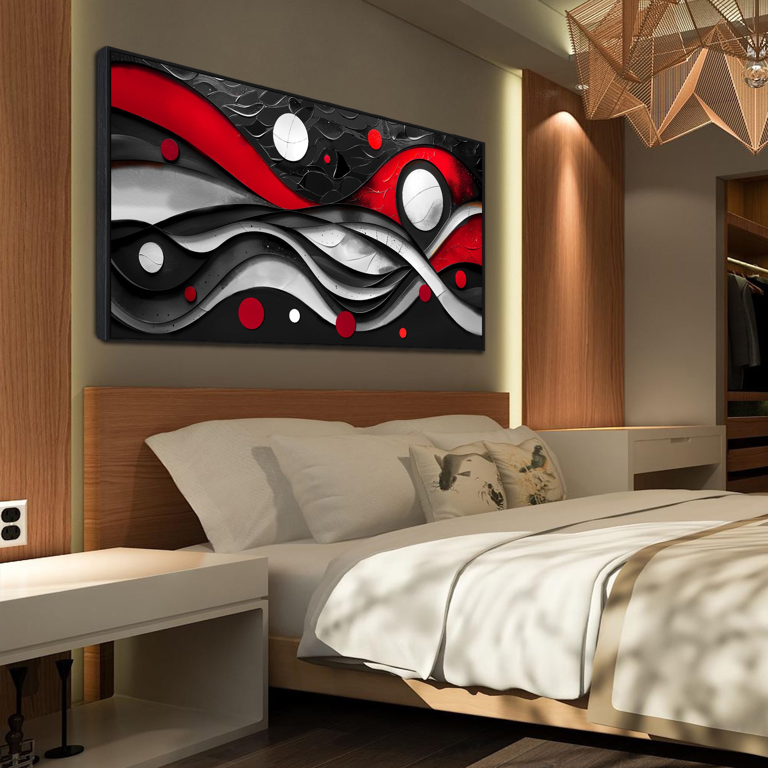 Ouzzlie Black White Wall Decor Bedroom Large Abstract Wall Art Modern Wall Art Decor Red Paintings for Living