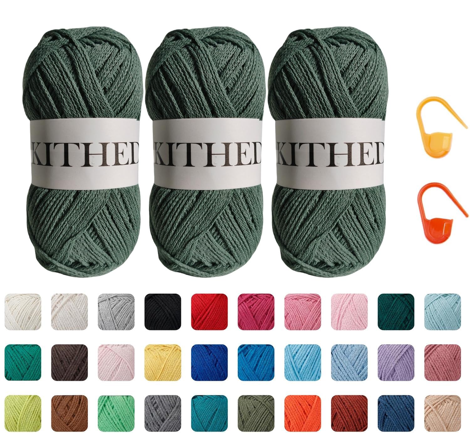 KITHEDCotton Yarn，10.5oz，526yard，3 Pack ，Soft Yarn for Crocheting and Knitting (11 Matcha Green)