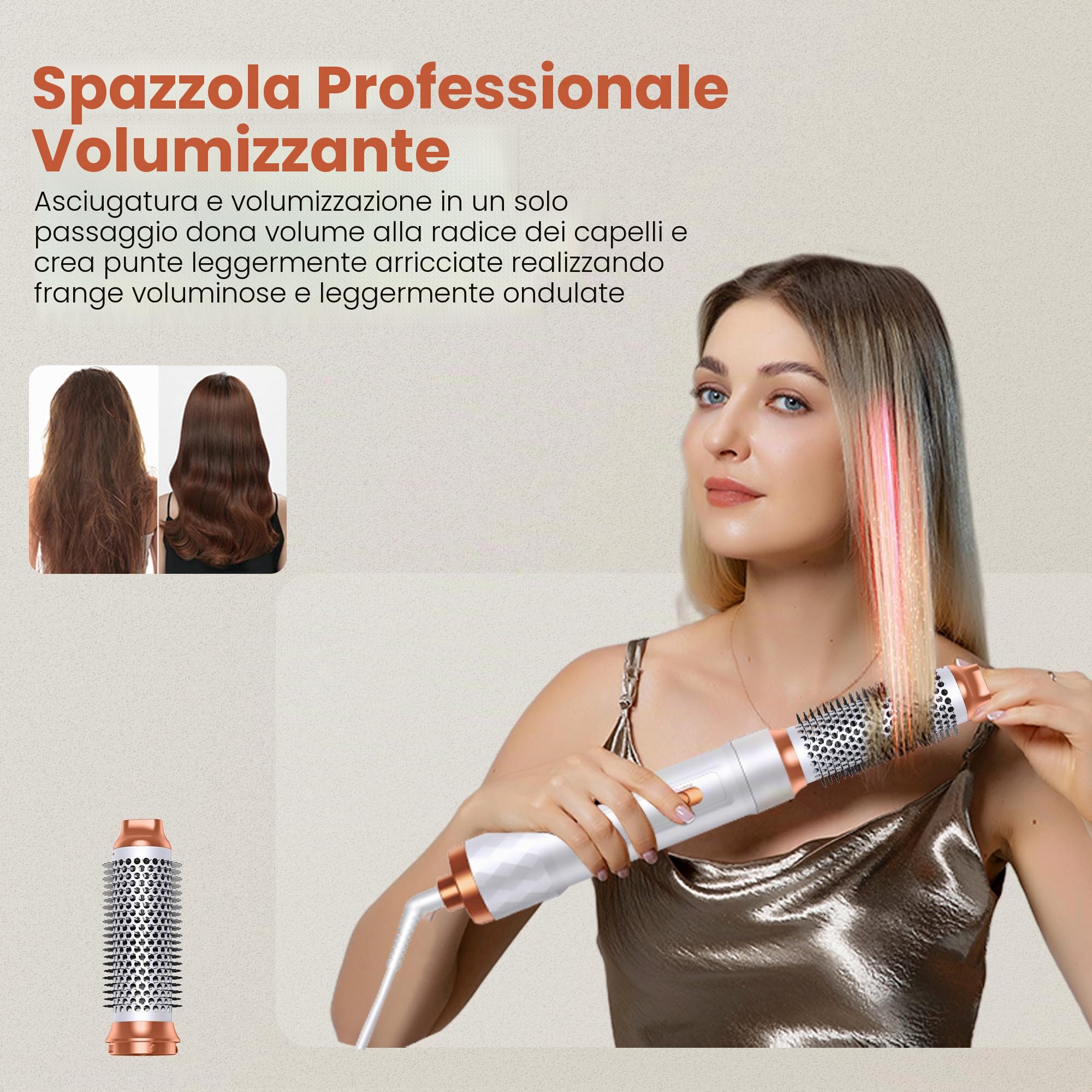 Asciugacapelli 5 in 1 Hair Styler, Air Styler Phone 5 in 1 Multifunzione Phon Capelli,Spazzola Asciugacapelli Per Dare Volume Ai Capelli, Lisciare, Arricciare, Ioni Air Curler Brush,Strumenti Capelli