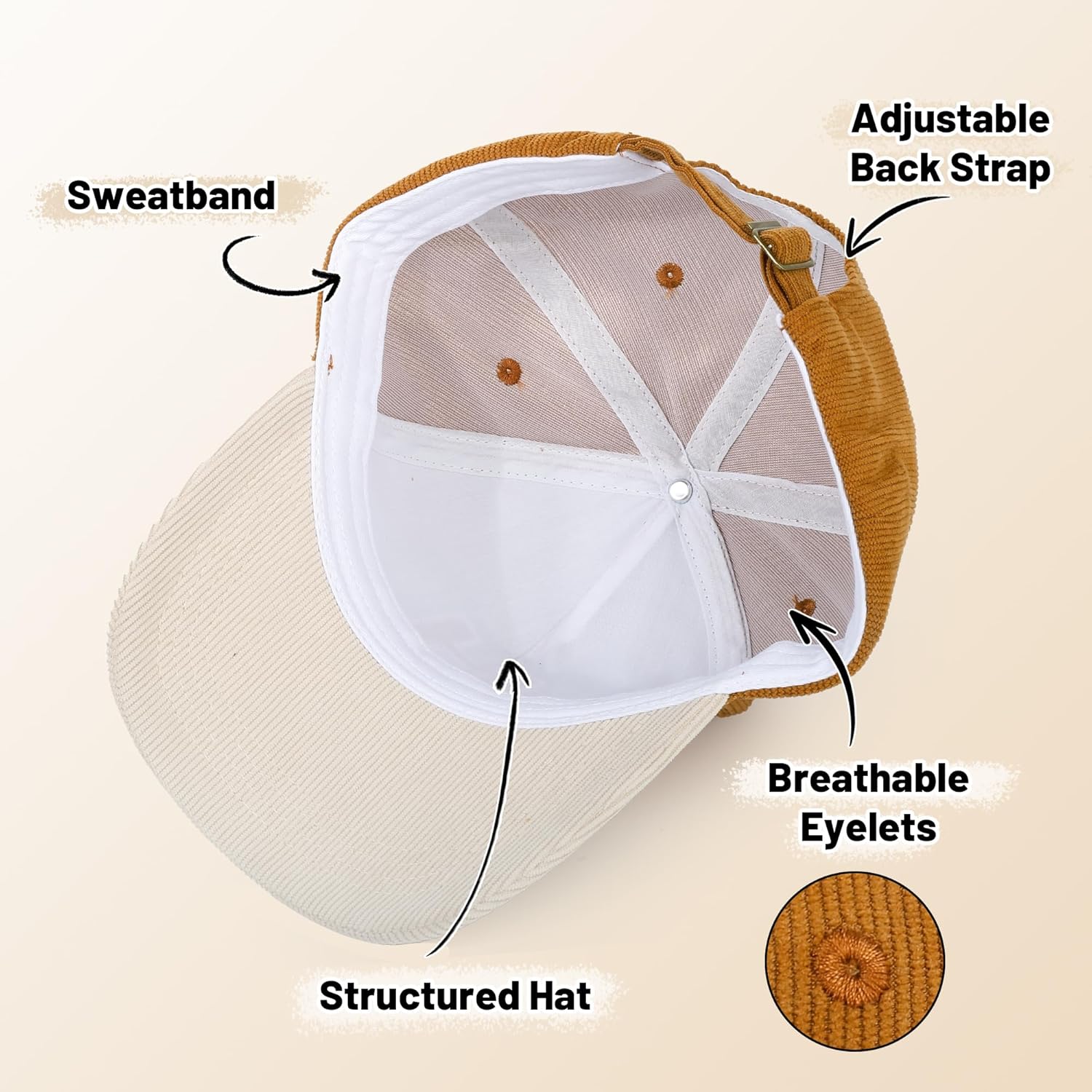 HH HOFNEN Baseball Cap Structured Corduroy Trucker Cap Vintage Adjustable Color Block Outdoor Hat for Men and Women - Image 6