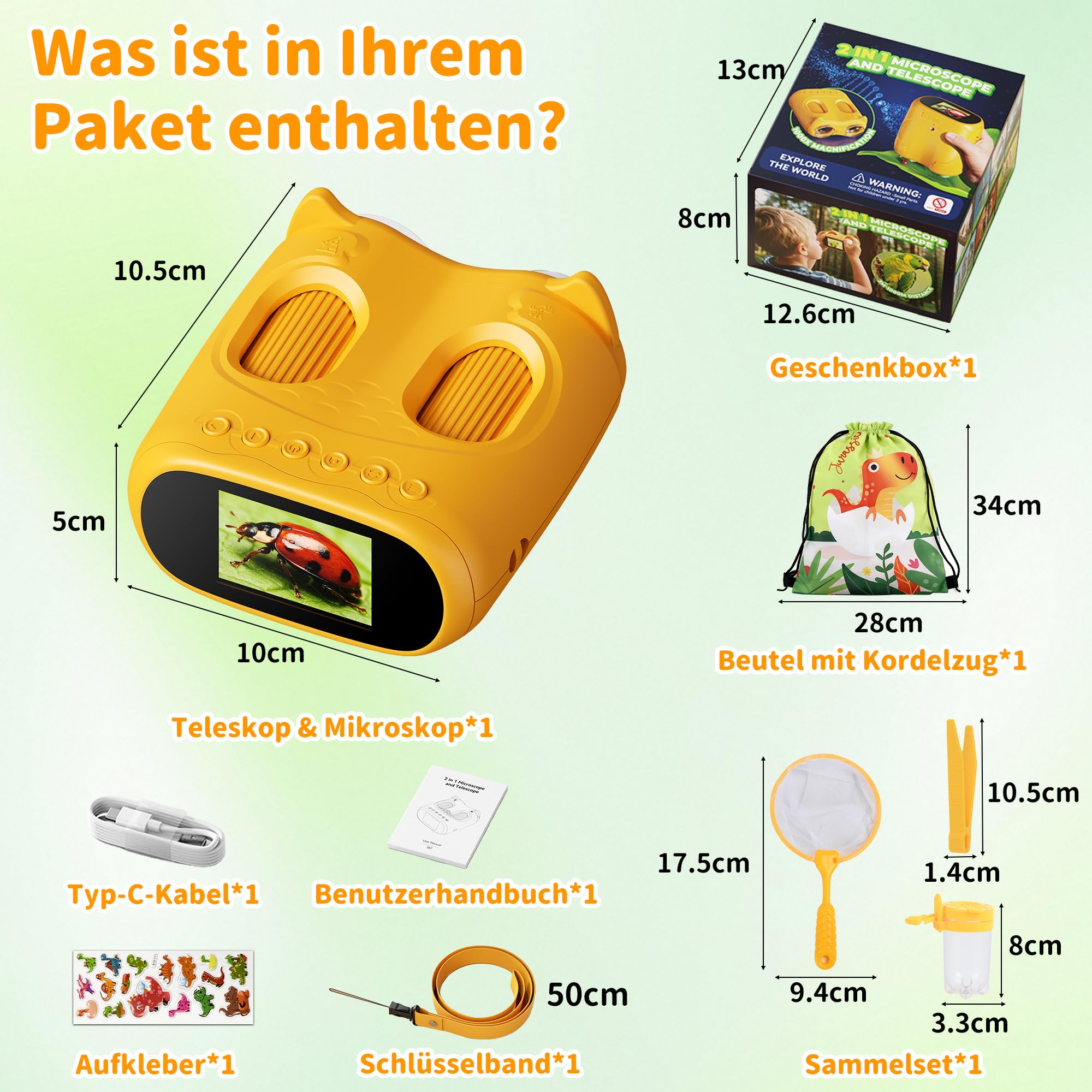 2-in-1-Mikroskop und Teleskop, 1000 x Handmikroskop, 10-faches Teleskop für Kinder, Temodu 4K 2.0 inch Bildschirm, Kinder-Teleskope mit 1920p,Mini-Taschen-Mikroskop, Science draussen ab 3 Jahren