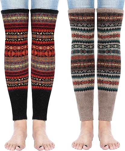 SATINIOR 2 Pairs Bohemian Knit Leg Warmers Winter Long Leg Warmers Boot Cuffs Socks for Women