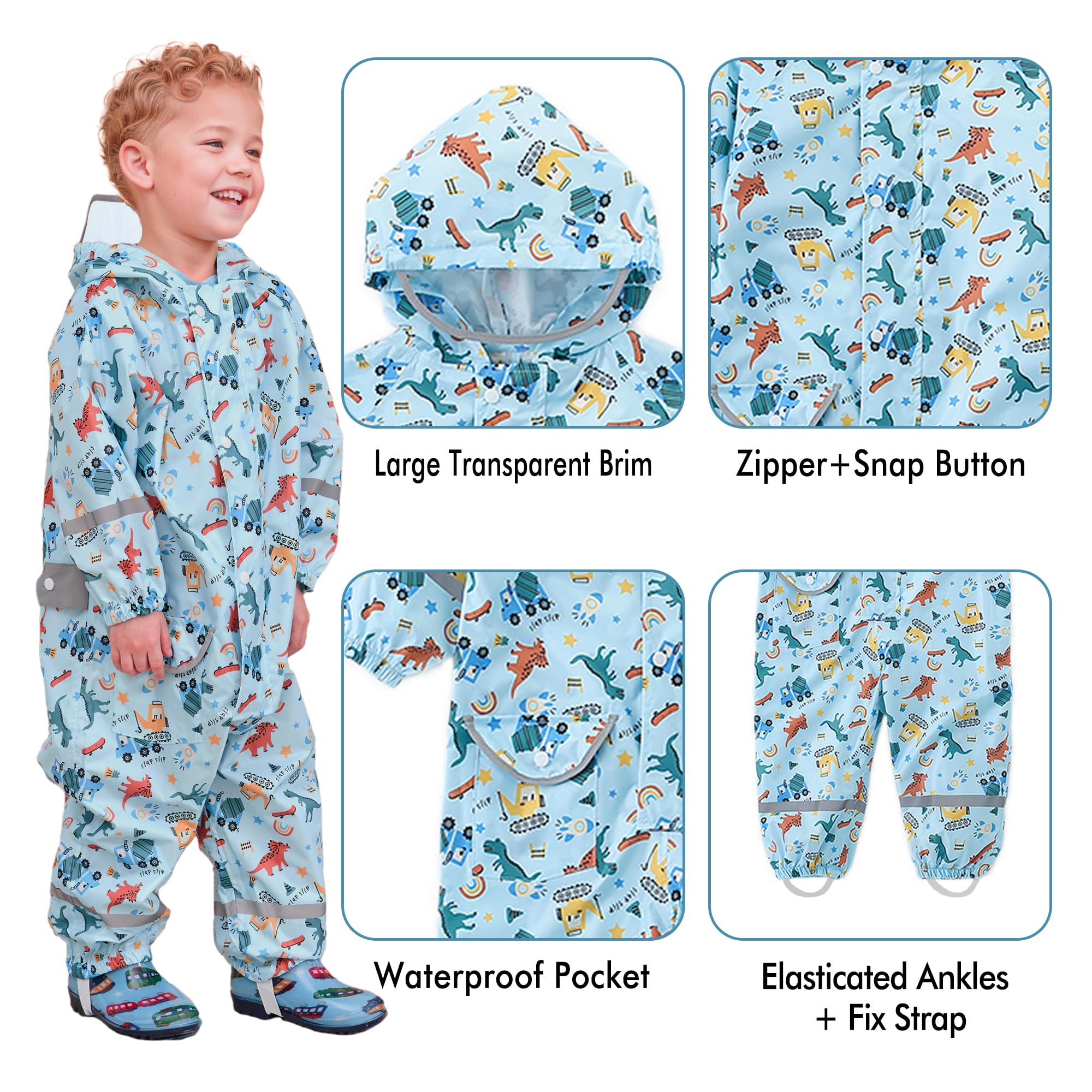 Impermeabile Ragazza Ragazzo Tuta da Pioggia Impermeabile Outdoor con Cappuccio e Reflex Lungo Antipioggia Antivento Portatile Giacche Pantaloni Mantella Viaggio per Bambini 1-9 Anni, S-2XL