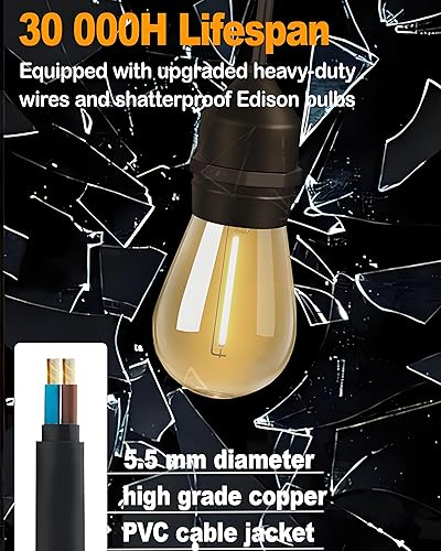 Miniatura 8 de Guirnalda de luces para exteriores de 25 pies impermeable, luces de patio con 16 bombillas Edison S14, luces LED exteriores de 120 V para decoración