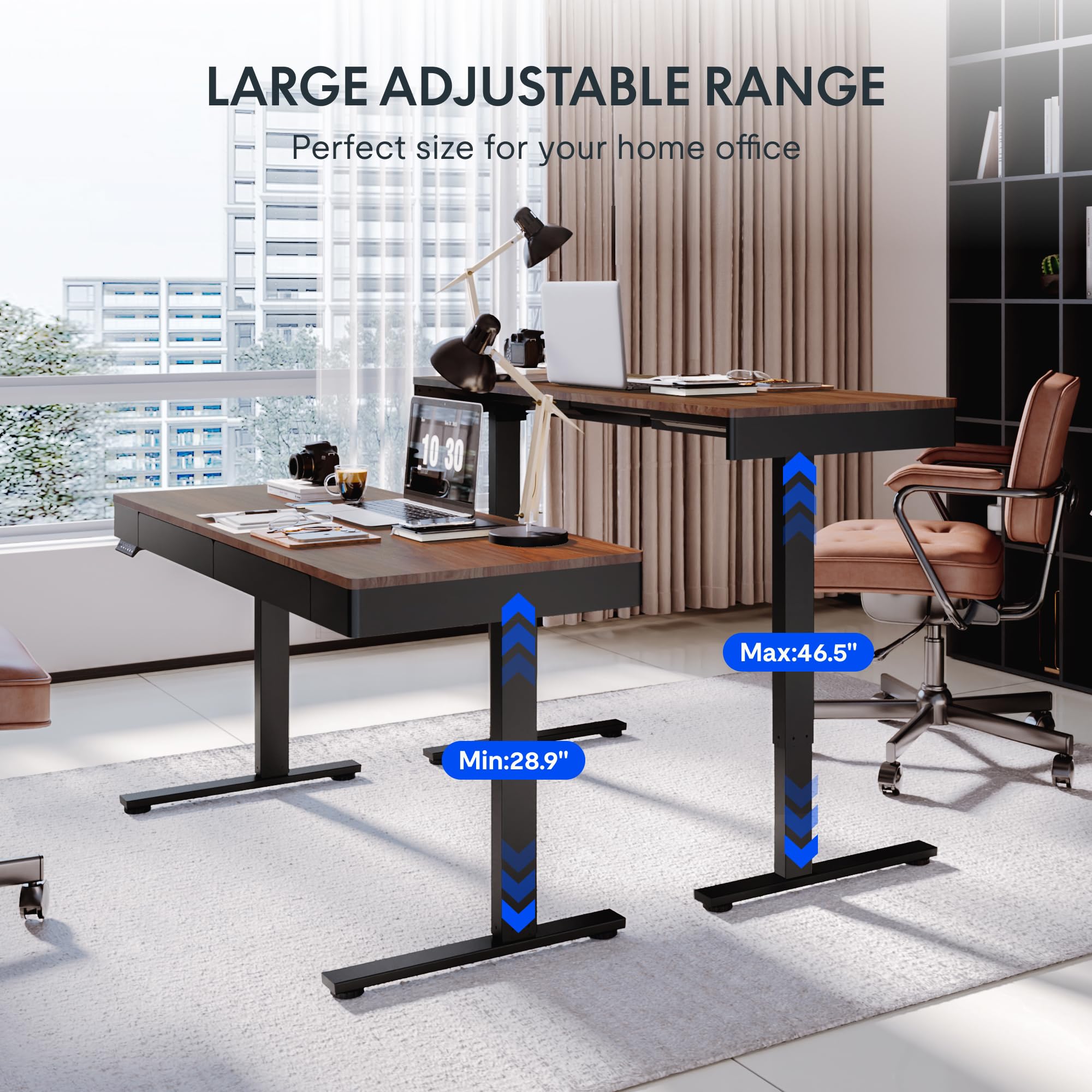 FLEXISPOT Q5 desk showing minimum and maximum adjustable heights
