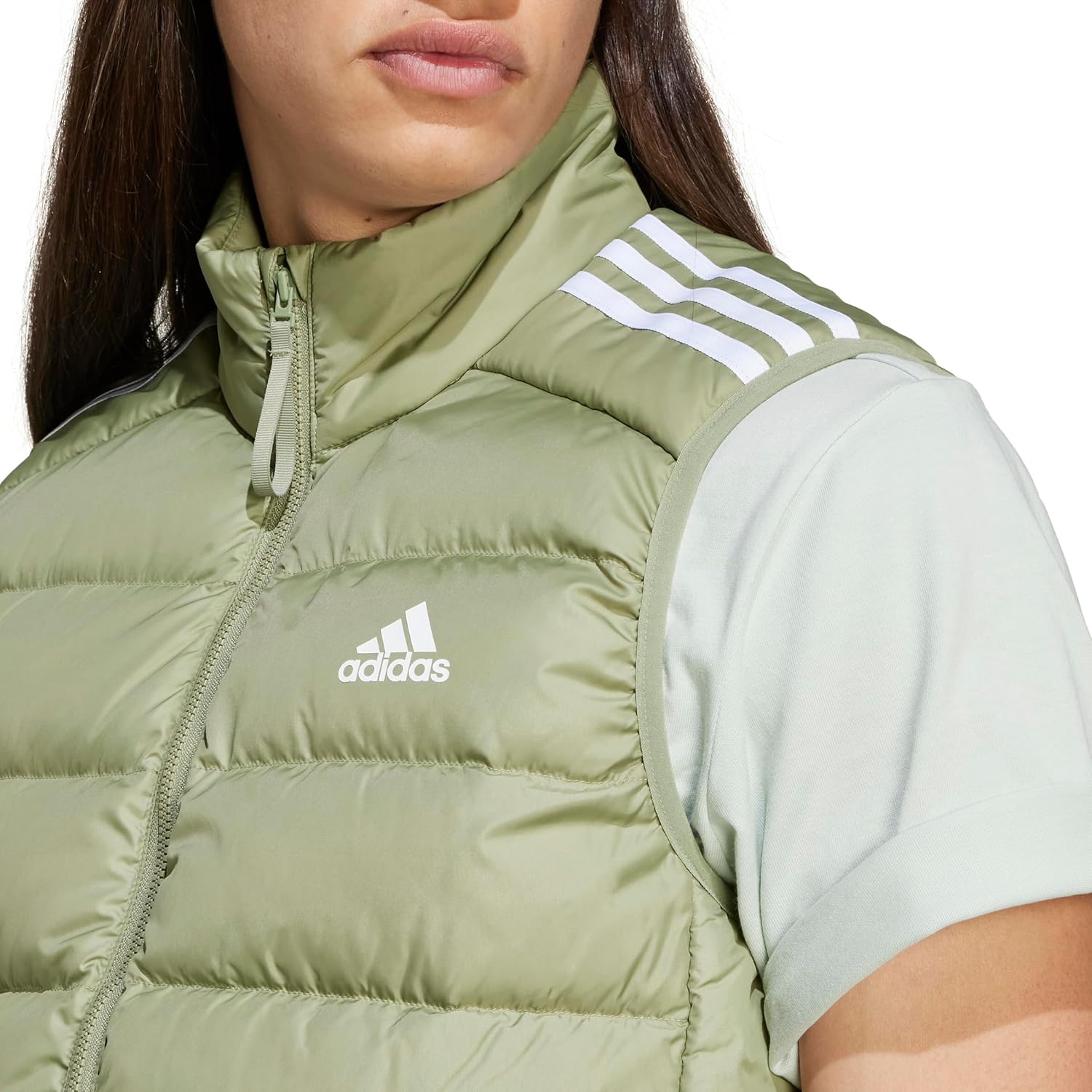 adidas Men's Essentials 3-Stripes Light Down Vest, Tent Green, Small - Image 5