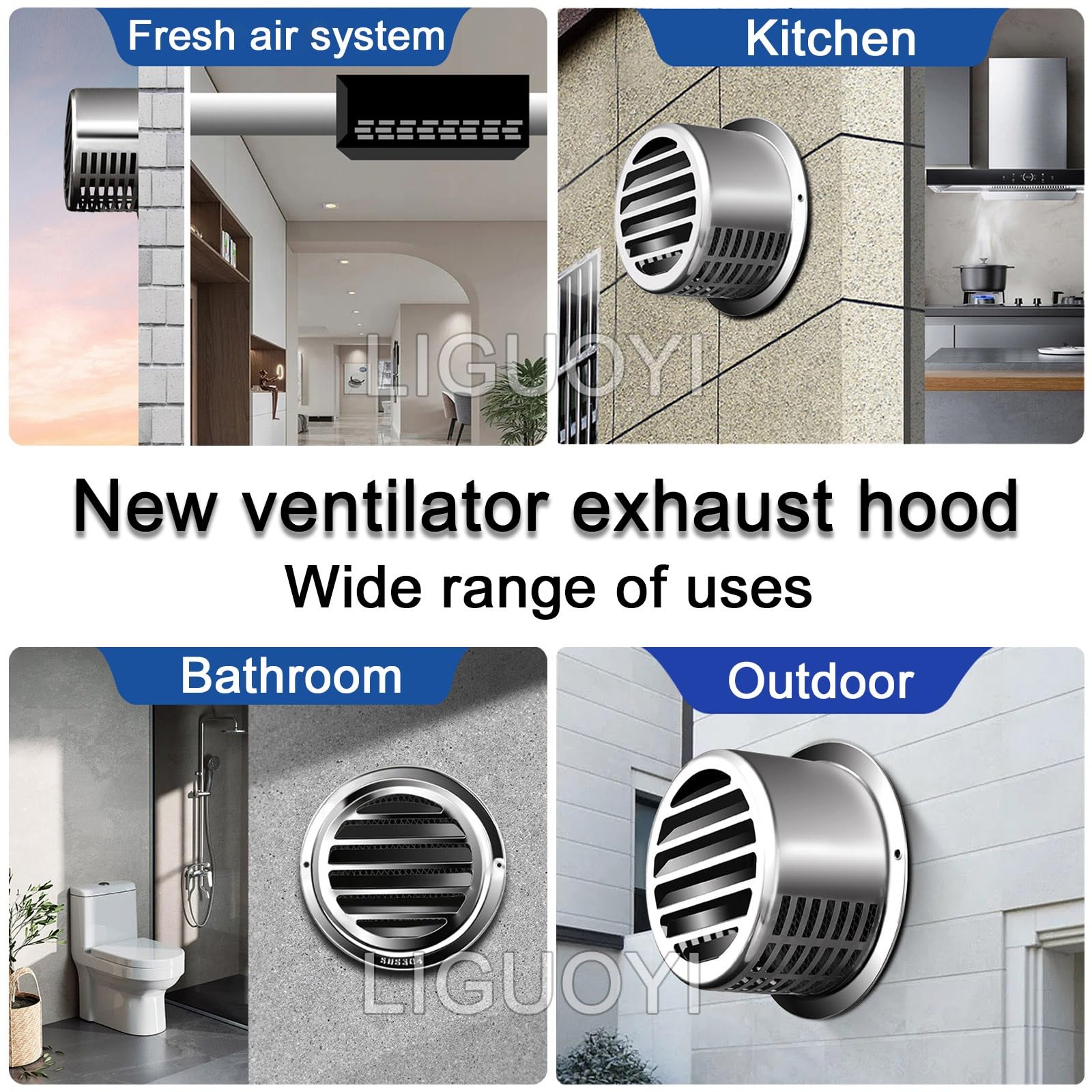 LIGUOYI Grille De Ventilation, Cylindrique, Sortie D'évacuation en Acier Inoxydable 100mm 150mm 190mm Mural Bouches D'aération, Grandvolume d'air Grille D’aération avec Moustiquaire