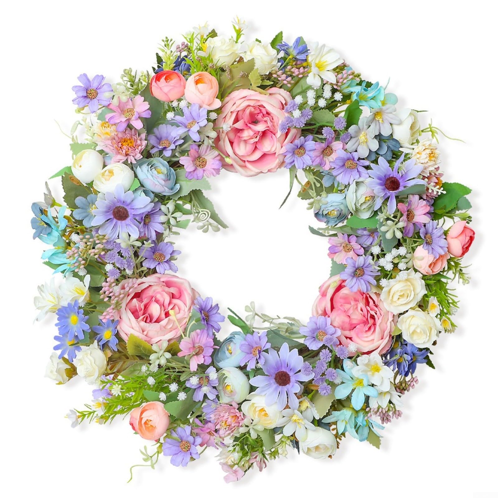Ghirlanda artificiale primaverile 45 cm peonia crisantemo floreale decorazione da parete per interni casa San Valentino Pasqua festa della mamma rosa