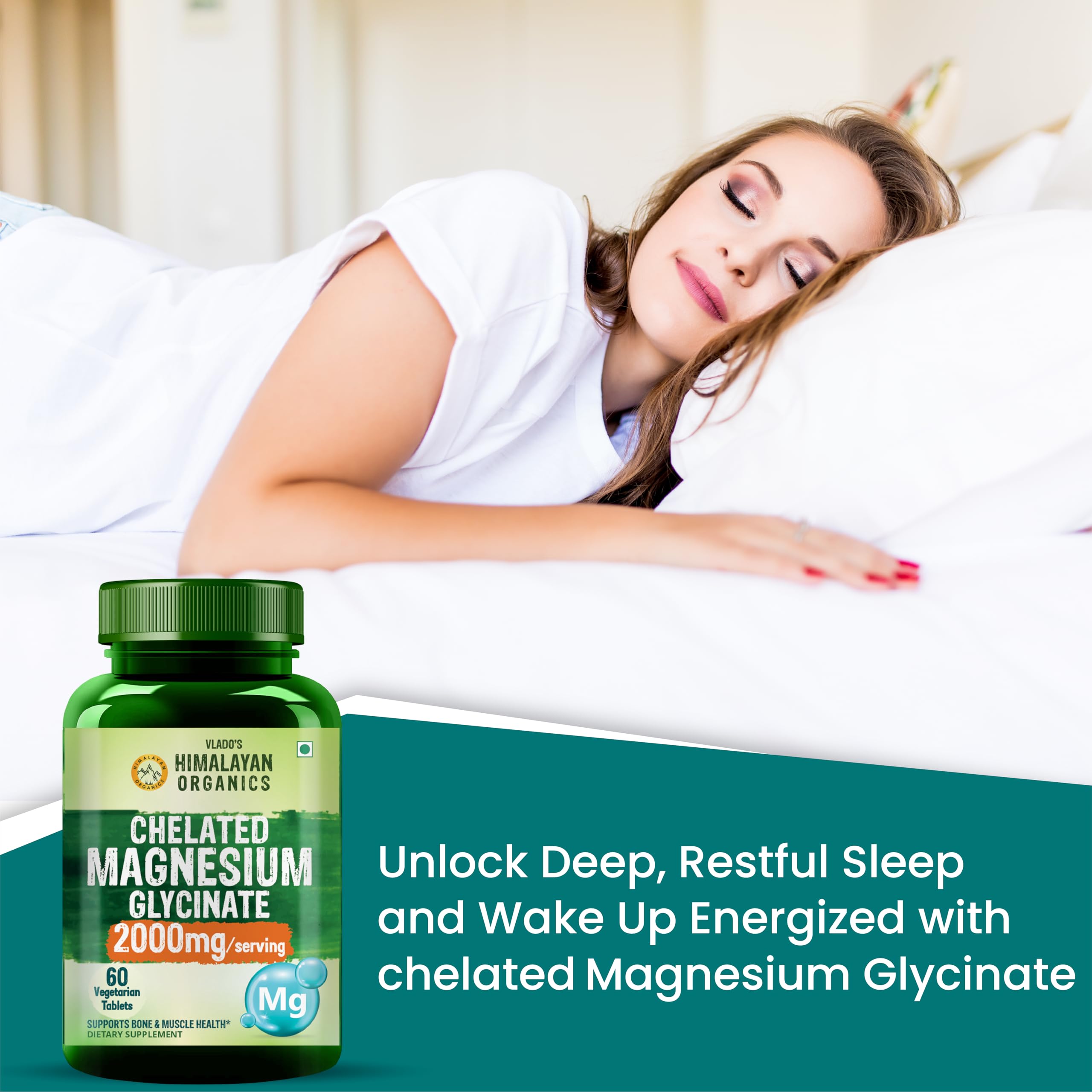 Vlado's Himalayan Organics Chelated Magnesium Glycinate Supplement 2000mg Per Serving | Magnesium Supplement Supports | Clinically Approven | Muscle Recovery & Better Sleep - 60 Veg Tablets 3