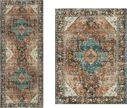 Ciicool Washable Vintage Area Rug, 2x5 ft and 5x7 ft Boho Rug, Ultra Soft Rugs for Entryway, Non-Slip Soft Rugs Oriental Low-Pile Indoor Floor Carpet for Living Room Bedroom
