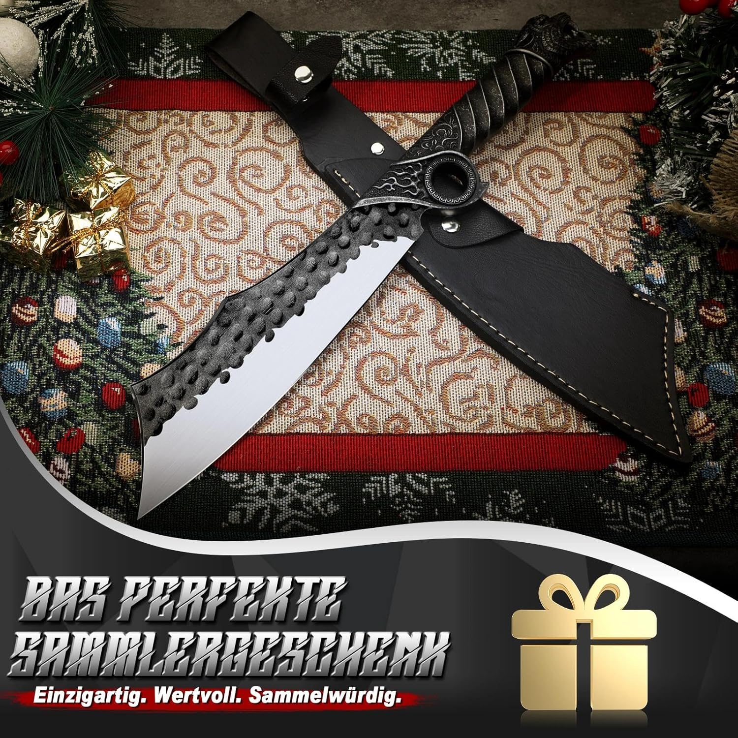 Purple Dragon Fixed Blade Outdoor Knives Set Bundle with a Gardening Machete with Leather Sheath, High Carbon Steel Specialist and Precision Knife, Field Utility Kit, Christmas Gifts for Men