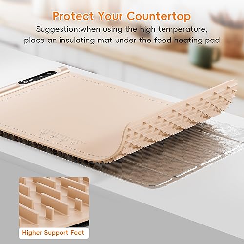 Miniatura 8 de Tapete de calentamiento de alimentos de grafeno, calentamiento rápido con 6 temperaturas y temporizador, bandeja de calentamiento eléctrica portátil