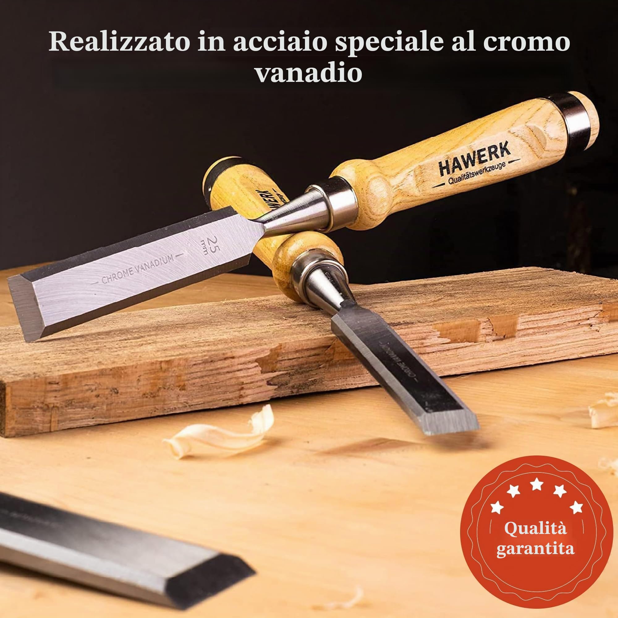Set Scalpelli per Legno con Pietre - 6 Sgorbie per Legno e 2 Pietre Affila Scalpelli - Kit Scalpello Attrezzi Lavorazioni Legni - Misure Scalpello 6 13 19 25 32 38 mm
