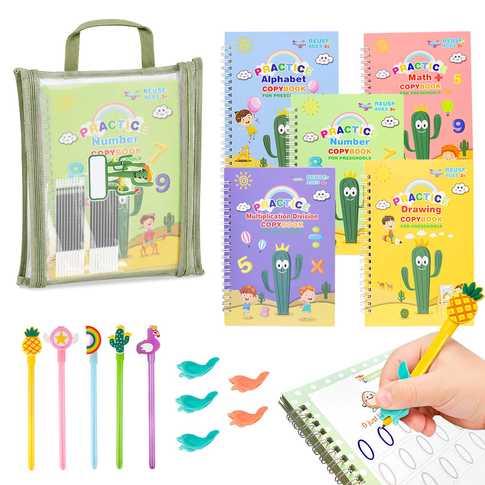 Großes Handschrift-Übungsset, wiederverwendbare Kopierbücher für Kinder, Übungsbücher zum Schreiben, Groove Kalligraphie-Arbeitsbücher, Handschrift-Aktivitätsbuch für Vorschüler, Kindergärten