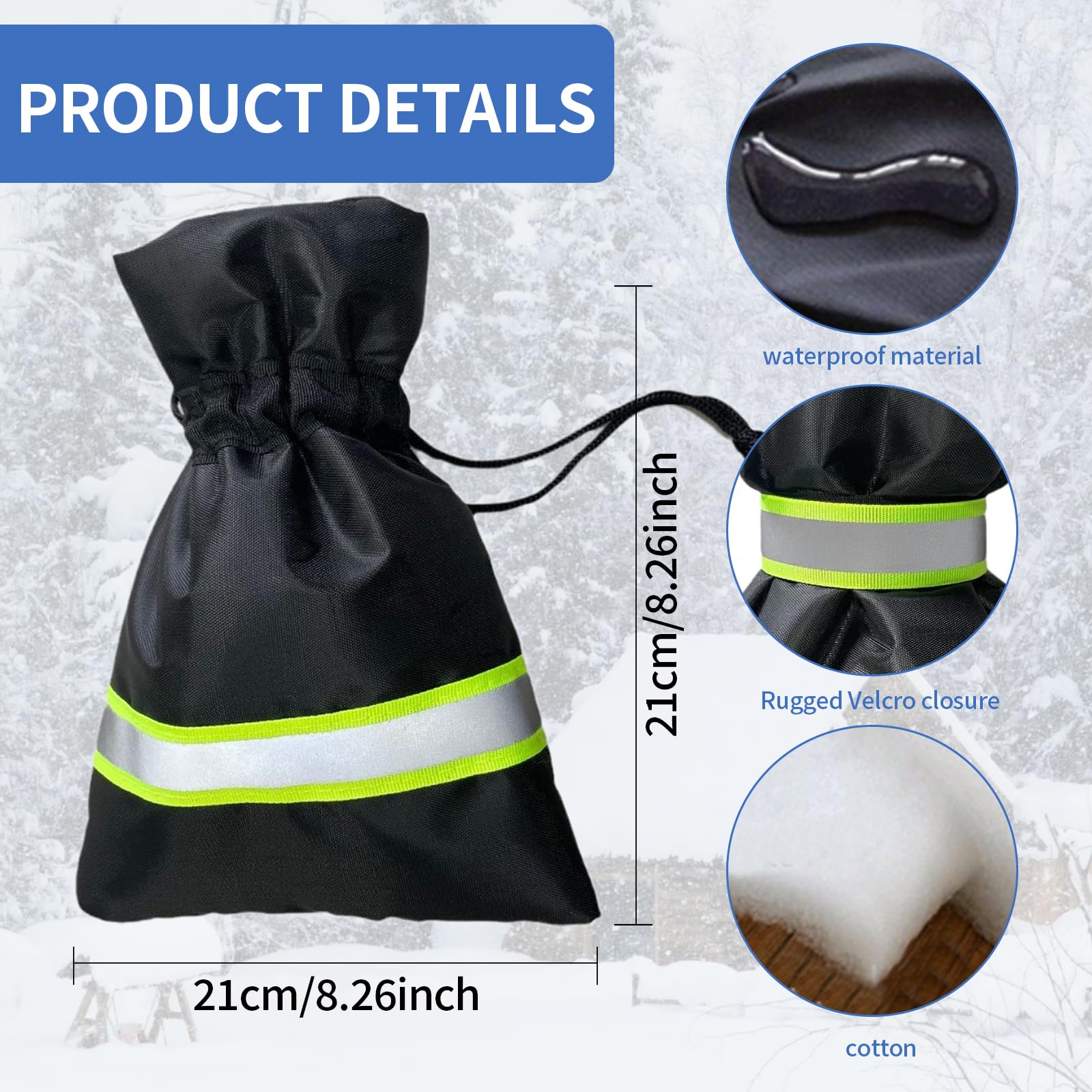 Outdoor Faucet Cover for Winter Freeze Protection, 4 Pack Reusable Water Spigot Covers Winter Insulated 8.3'' H x 5.9'' W, Hose Bib Covers with Reflective Strips (Black)
