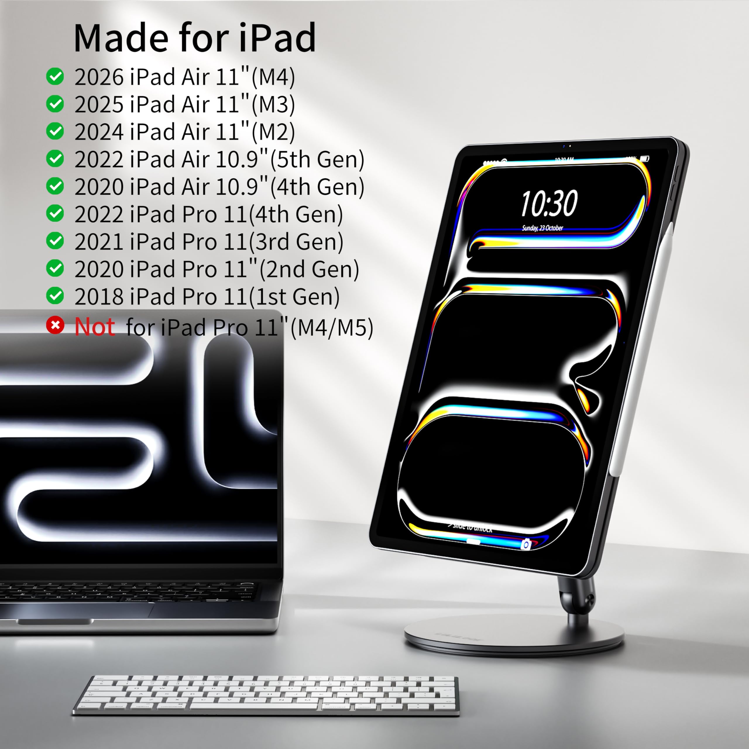 LULULOOK Rotating Magnetic iPad Stand, Foldable iPad Pro Stand