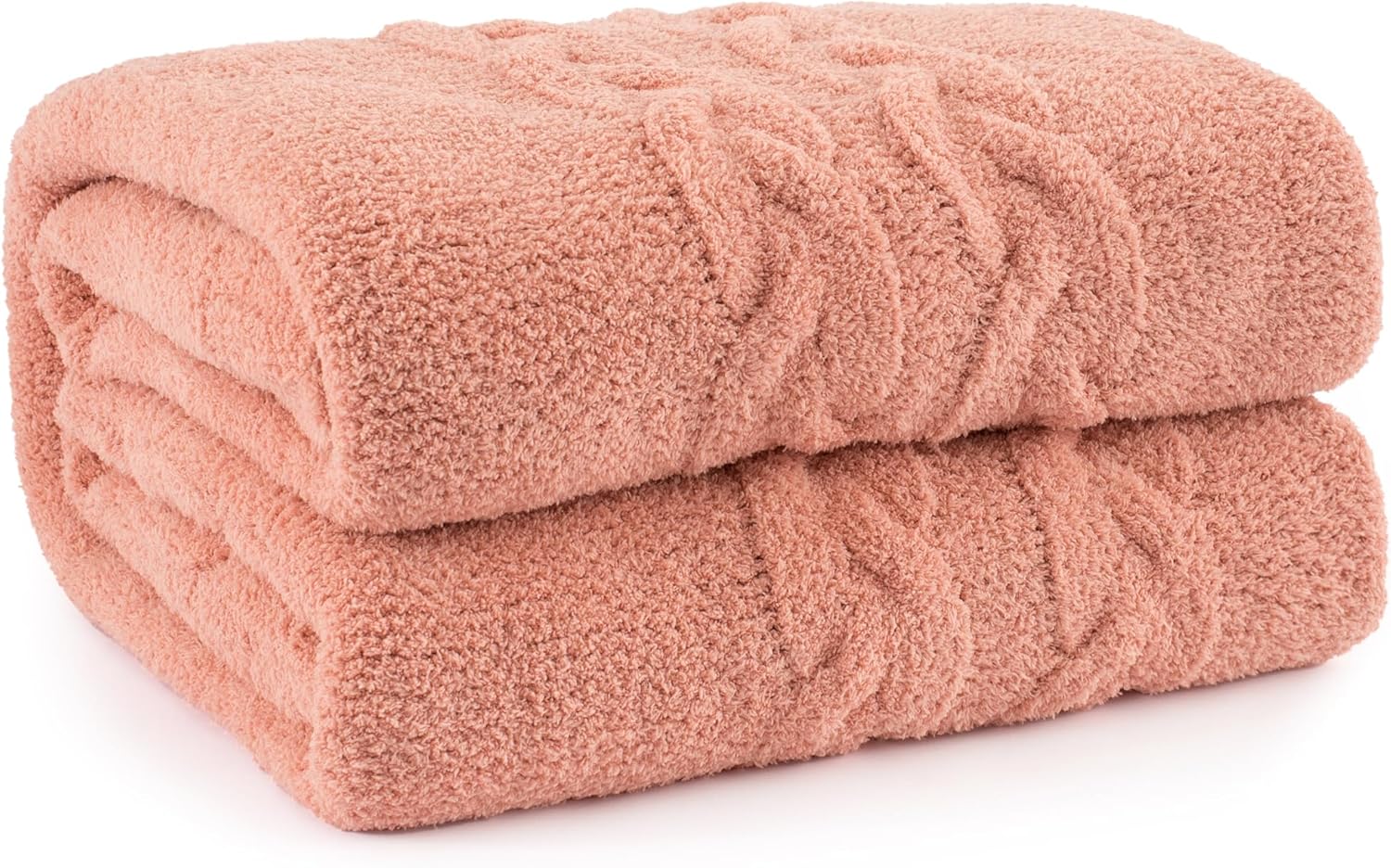 Chunky Knit Blanket Super Soft Cable Fluffy Microfiber Cozy Warm Winter Blankets for Couch Sofa Bed Twin Size 60"X80" Pink