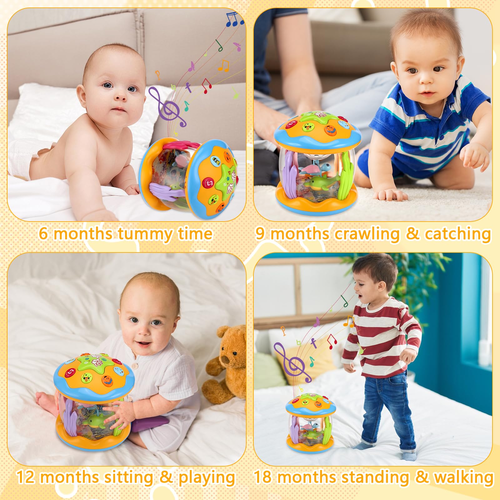 Giocattolo Montessori Rotante con Musica e Luci a LED per Bambini, Ideale per Giochi Neonati da 12 a 18 Mesi, Regalo di Compleanno per Bambini di 1-3 Anni