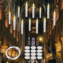 CIRULLI Set of 12 Floating Candles with Magic Wand, LED Candle with Remote Control, Flickering Flame, Electric Candles for Weddings, Halloween Decoration (White Floating Candles)