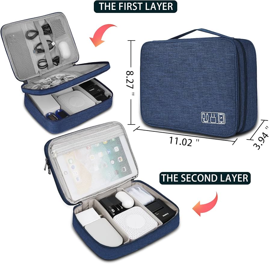 Étui de voyage pour chargeurs et cordons, sac de transport pour accessoires électroniques et technologiques (noir), Noir, Couche simple - L