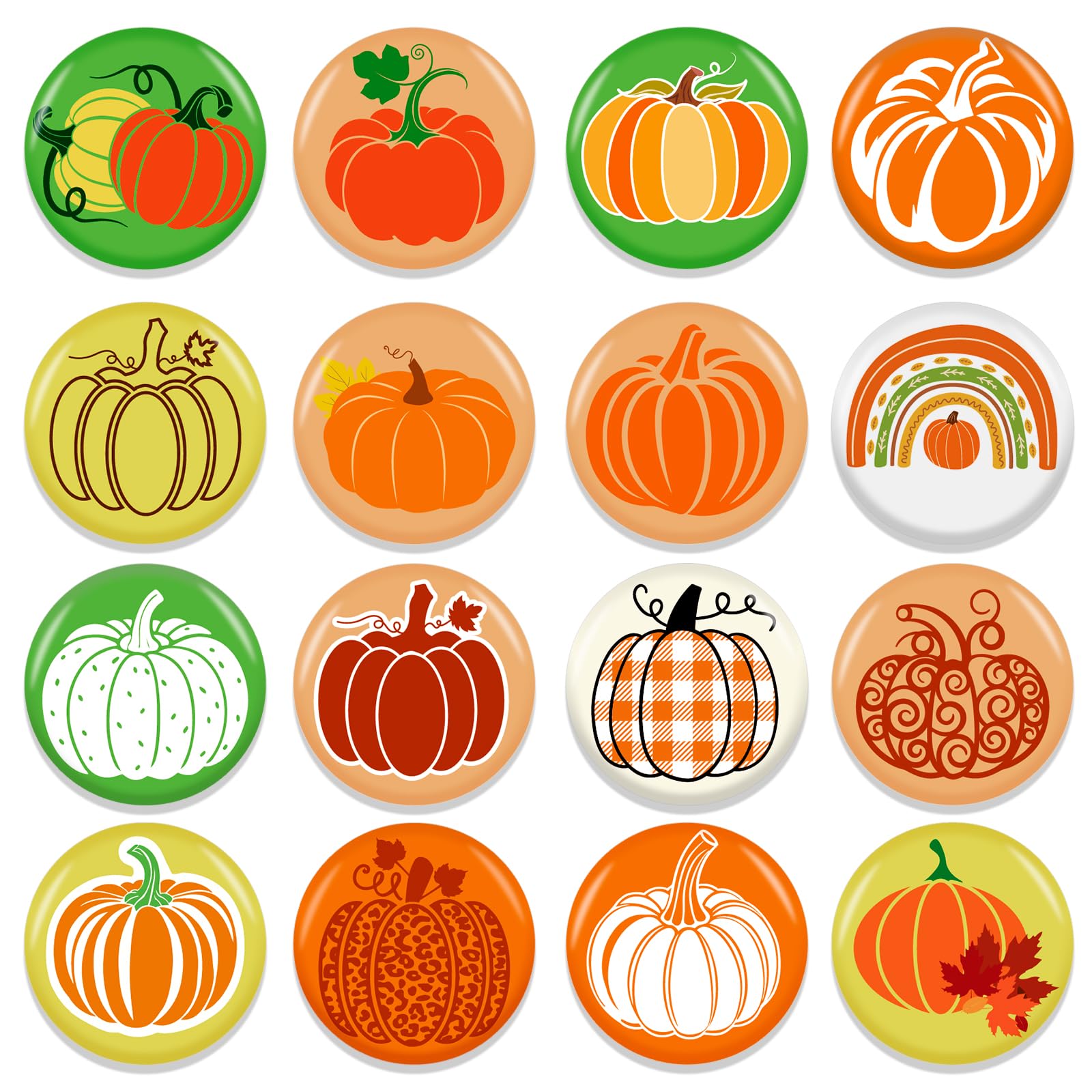 HOWAF 32pcs Fall Pumpkin Pin Button Bulk Autumn Harvest Pinback Buttons for Thanksgiving Autumn Party Bags Decorations, Fall Party Decoration Badge