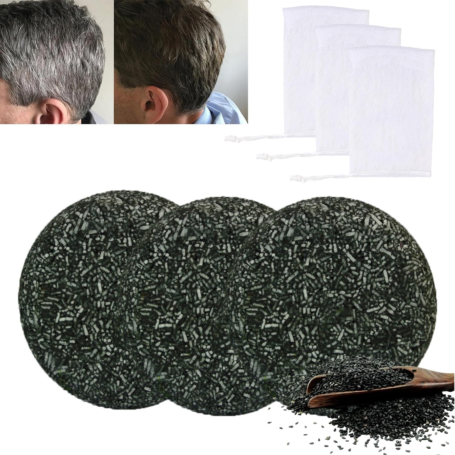 3Pcs Gray Hair Reverse Bar, Mane Gray White Hair Reverse Bar, Natural Darkening Bar Shampoo for Hair Hydrating & Moisturizing, Black Hair Soap for Gray Hair Beard