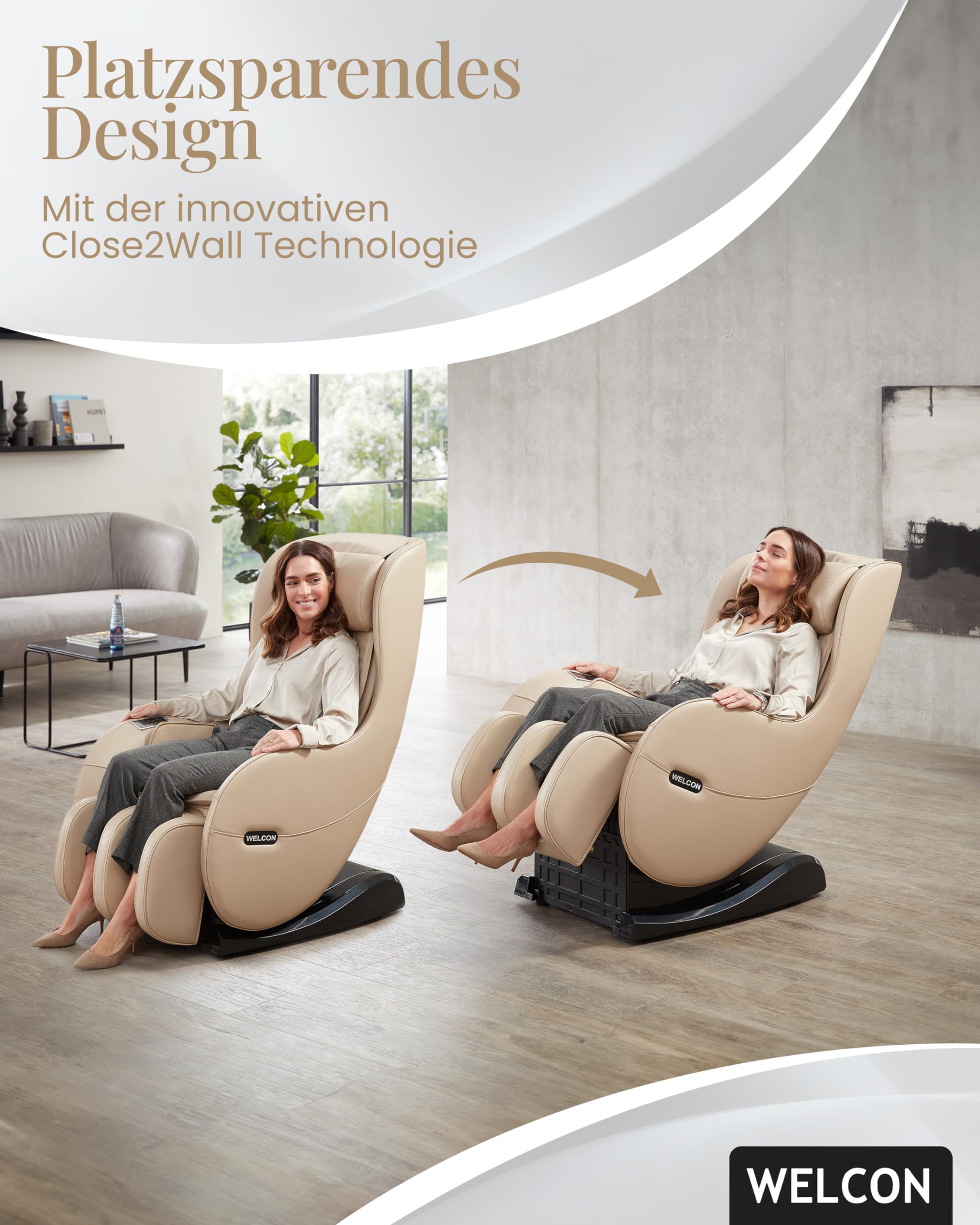 Sillón de Masaje WELCON EASYRELAXX en Beige Con Función de Calor, Programas Automáticos, Masaje de Amasado, Golpeteo, Rodillos, Airbag y Compresión | Sillón eléctrico con masaje 4D, presión de aire, sillón relax Zero Gravity
