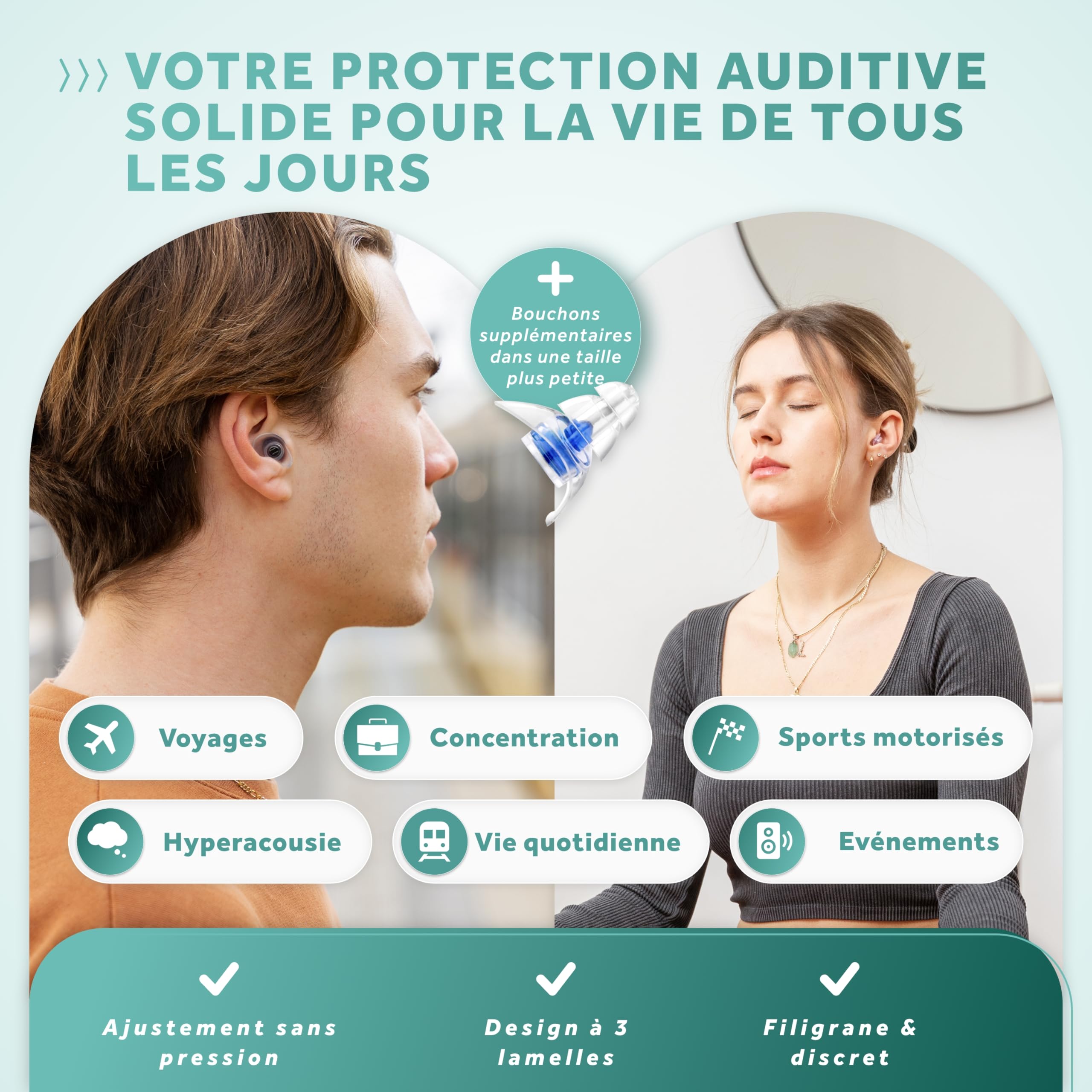 SCHALLWERK ® Strong+ Daily bouchon d'oreille avec une protection extra forte – atténue le bruit et maintient la qualité du son – idéal pour la musique, les festivals, le travail, l'apprentissage