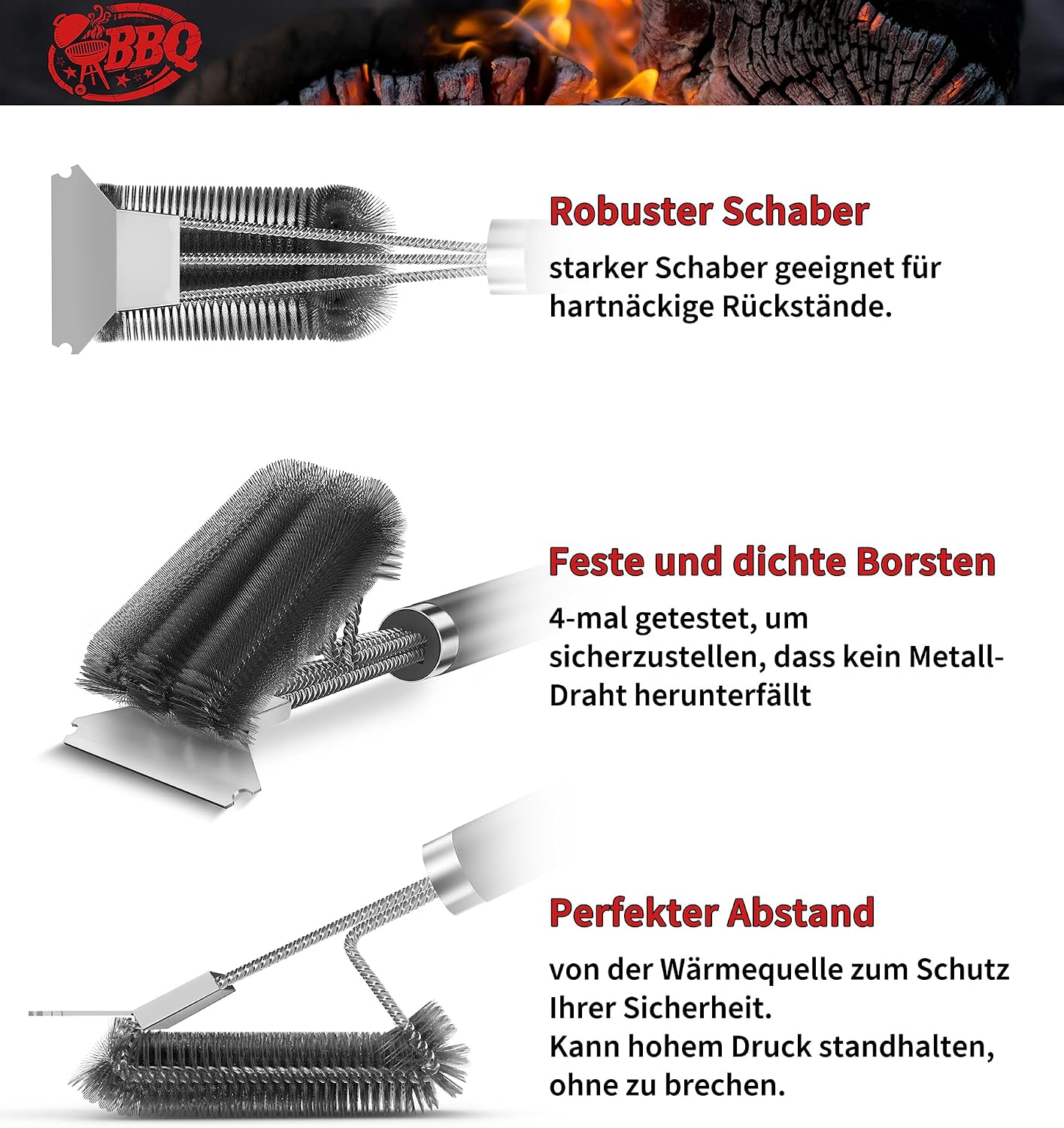 Grillbürste, TNTOR Grill Reinigungsbürste mit Extra Langer Edelstahl Borsten, Edelstahl Sp - Mise en situation et utilisation