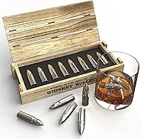 SAICOOS 8 Bullet Whiskey Stones Set - Reusable Stainless Steel Chillers in Wooden Ammo Box, Perfect Gifts for Dad Husband Men Christmas Stocking Stuffers
