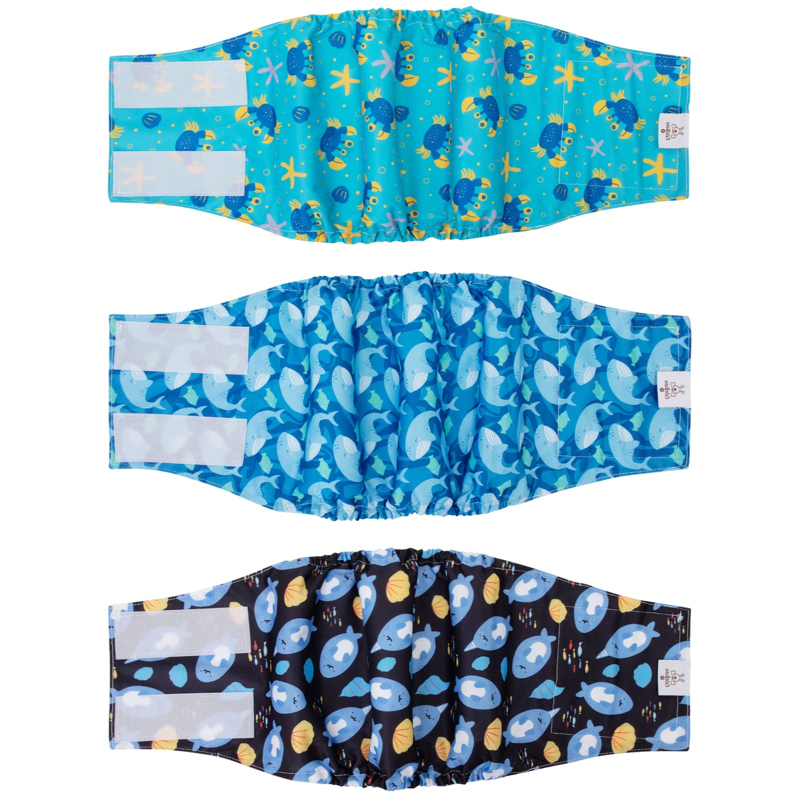 CuteBone Paquete de 3 Pañales para Perros lLavables para Hombres, Banda para el Vientre Reutilizable para Perros, Envolturas para Perros Altamente Absorbentes con Velcro Fuerte y Flexible DM36L-ES