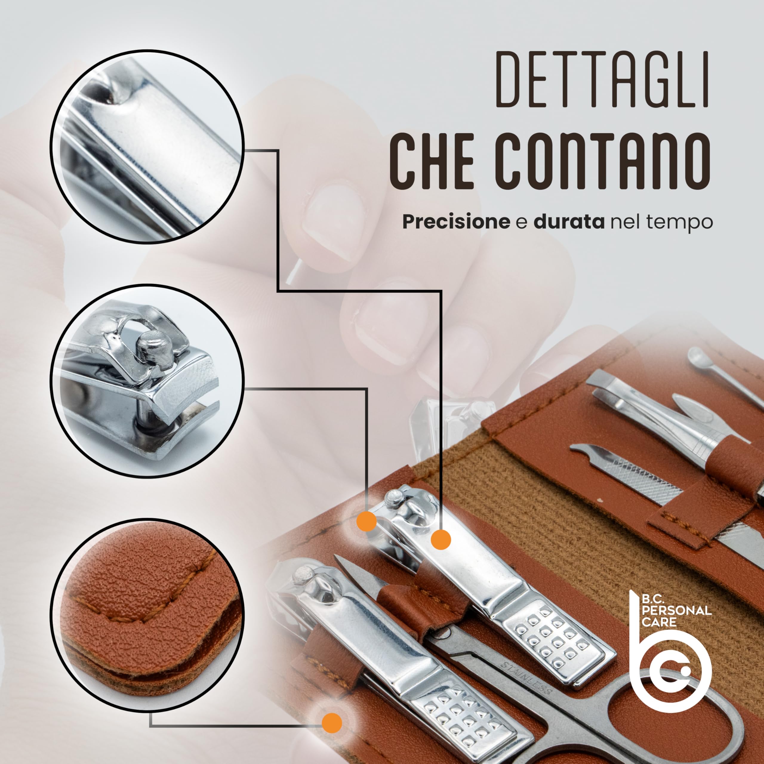Set Manicure 7 in 1 con Pochette - Kit Unghie Mani e Piedi da Viaggio con Pinzette Tronchesi Forbicine Lime - Elegante Compatto e Multiuso
