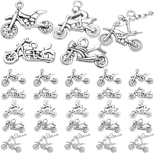 50 dijes de plata antigua para motocicleta, scooter, autociclo, aleación tibetana, cuentas de motocicleta, accesorios para hacer joyas,
