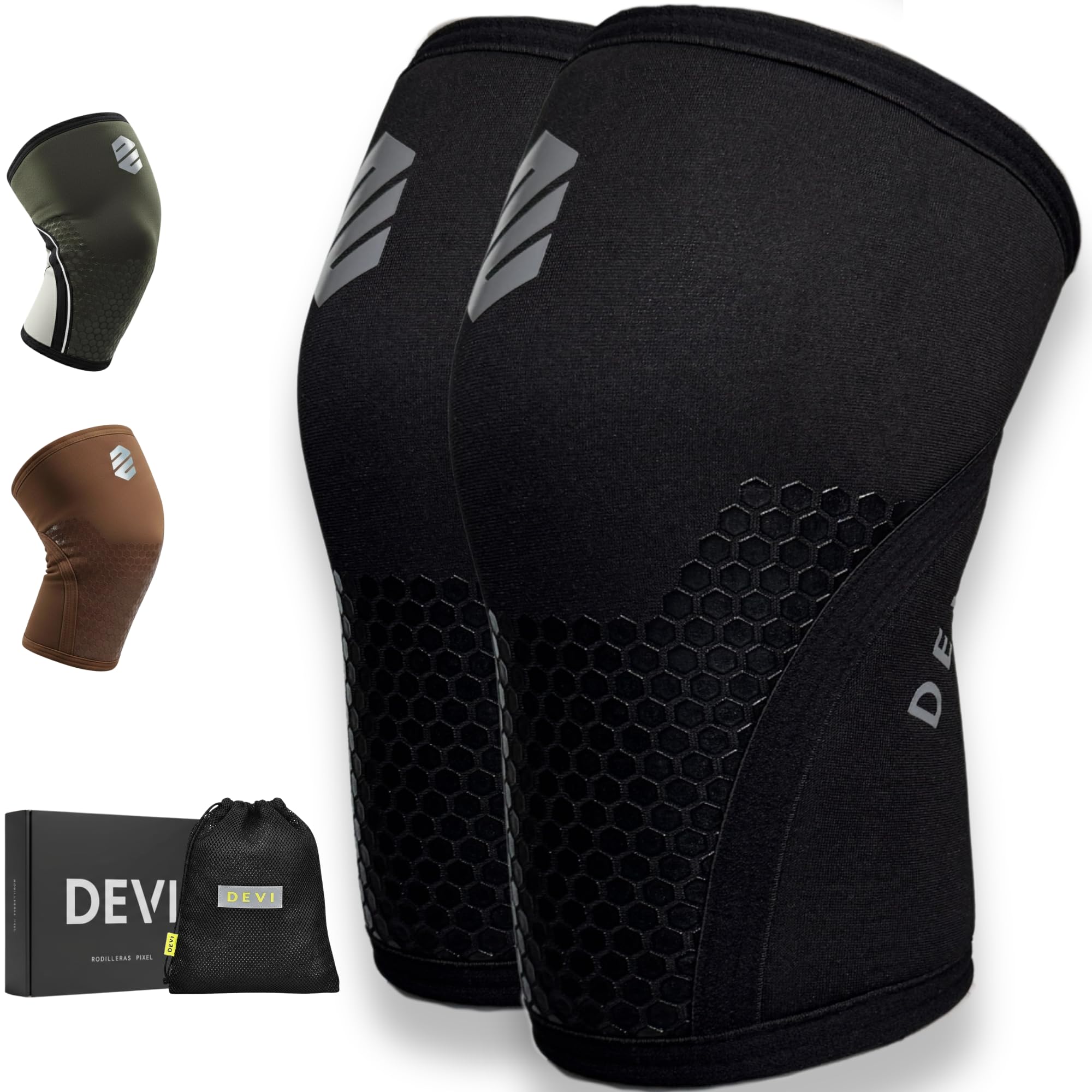 Knee Sleeves 7mm for Weightlifting, Squats, Fitness, Powerlifting, with Advanced 2025 Anti-Slip Design, Premium Neoprene, Constant Compression Brace, Gym Training Support - 1 PAIR - Men Women – DEVI