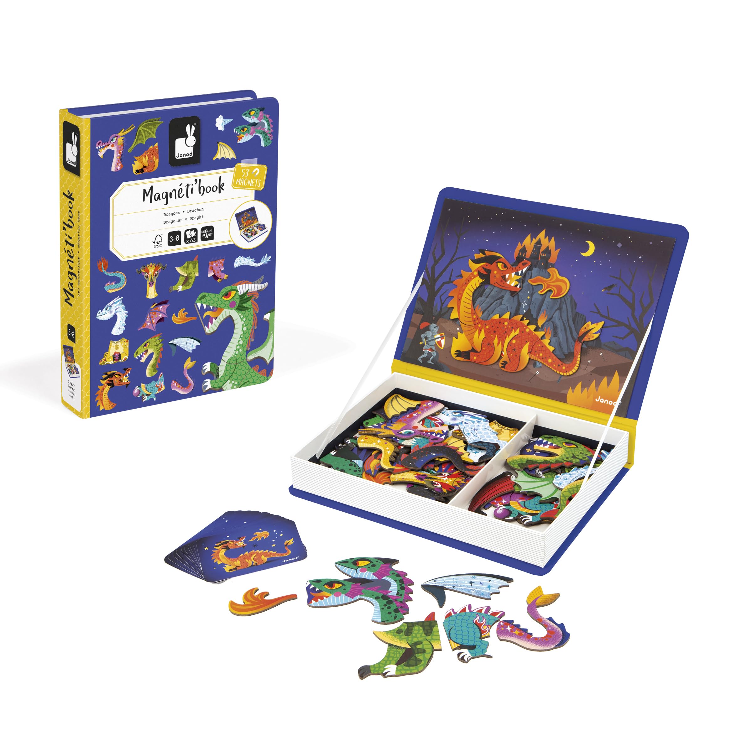 Janod, Magnéti'Book Dragons, Educational Magnetic Game 53 Magnets + 10 Models, FSC Cardboard Children's Toy - Image 3