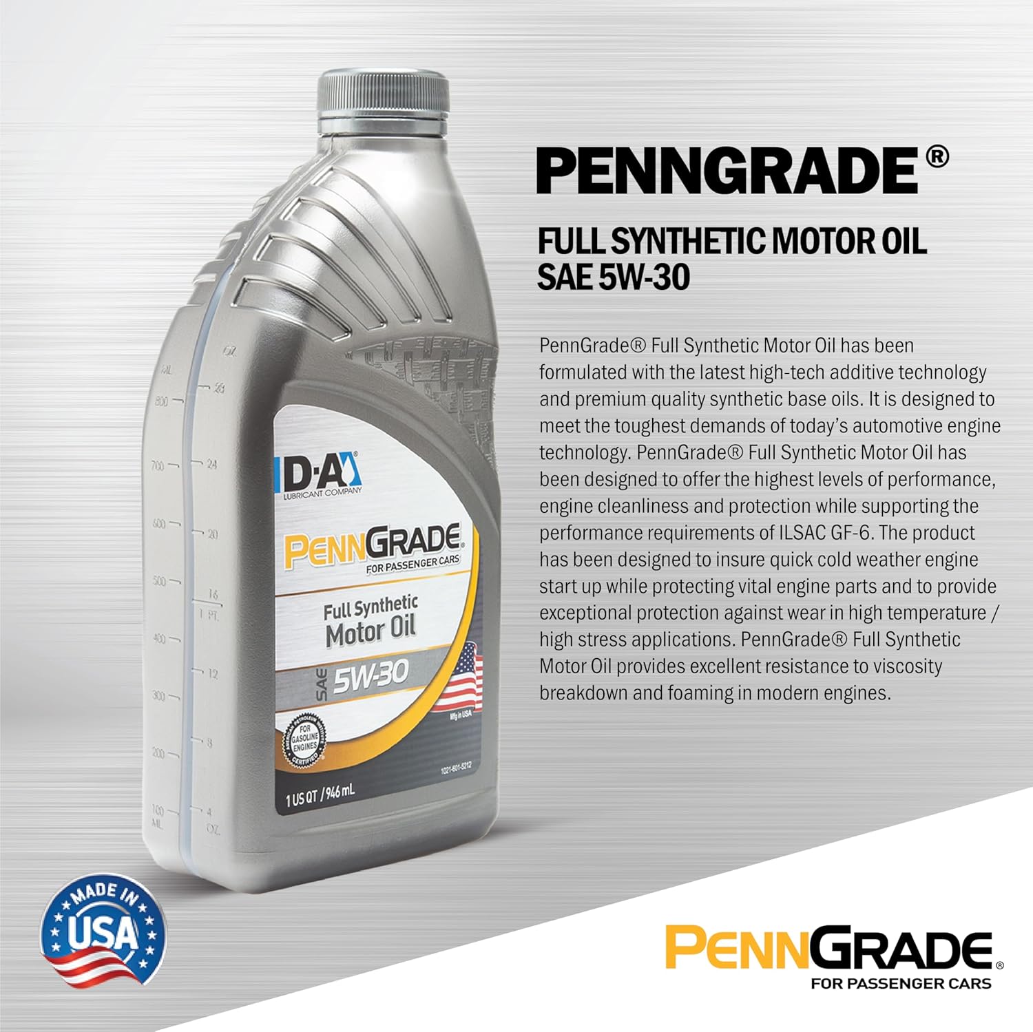PENNGRADE 62836, Full Synthetic Motor Oil SAE 5W-30, 1 Quart (12 Pack)