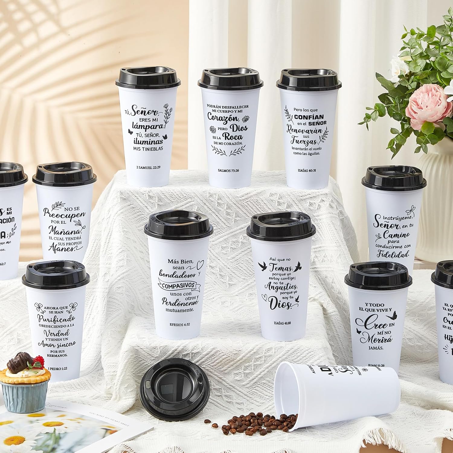 24 Pcs Christian Cups Bulk for Women, Christian Gifts Coffee Mugs with Bible Verse 16oz Religious Tumblers Spiritual Cups for Prayer Church Thankful Gifts (Spanish,Black,White) - Image 4