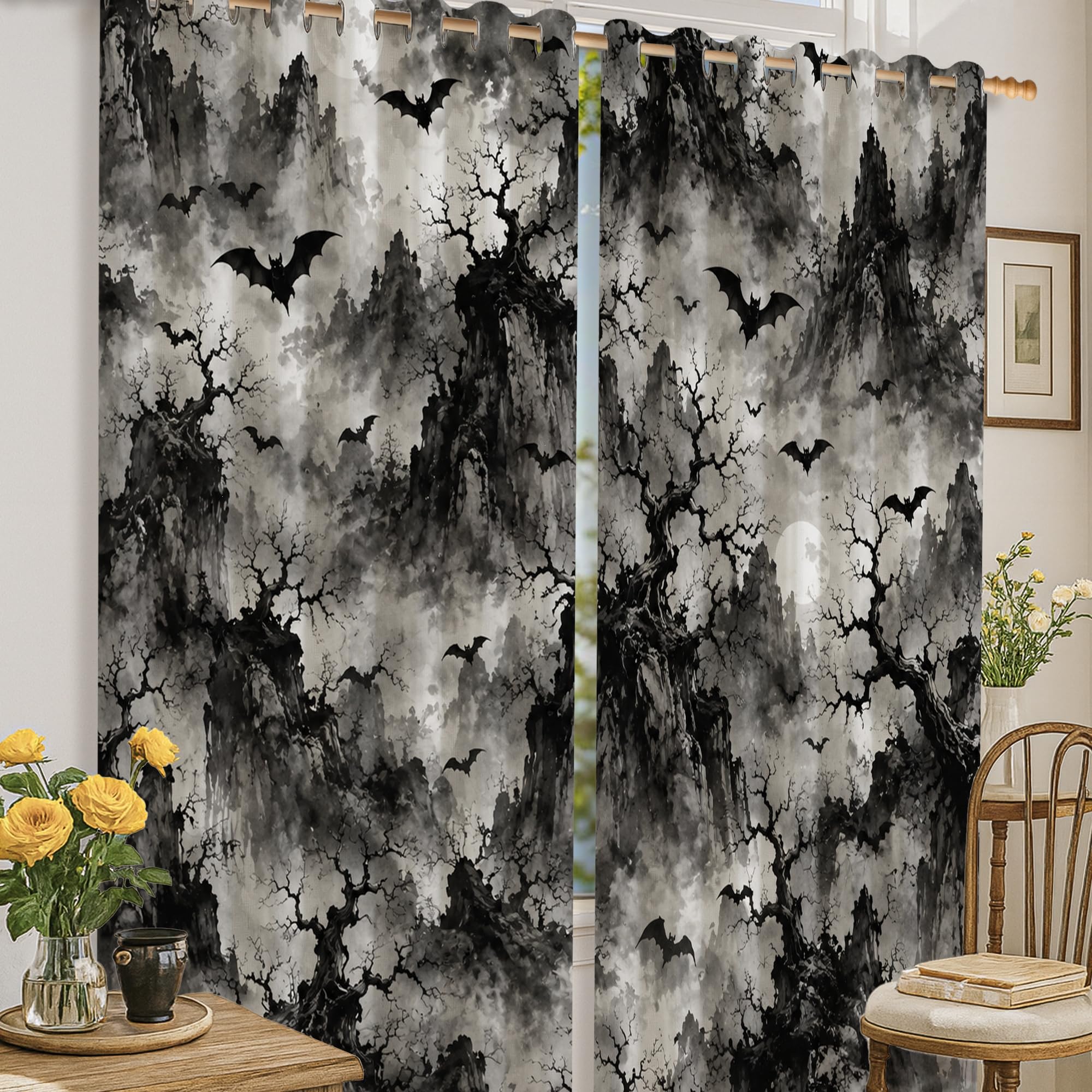 Rideaux occultants chambre enfant motif chauve-souris pour ambiance Halloween