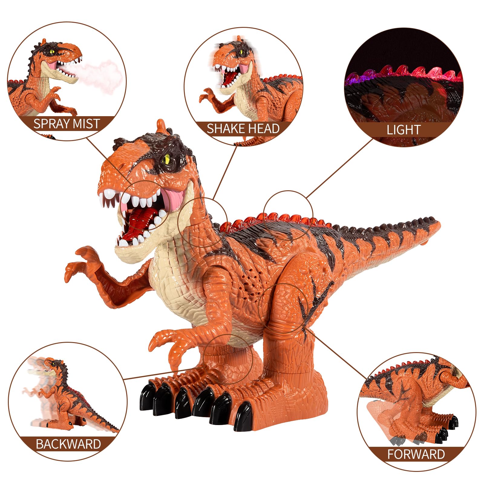 TEMI Remote Control Dinosaur Toy with Simulated Flame Spray for