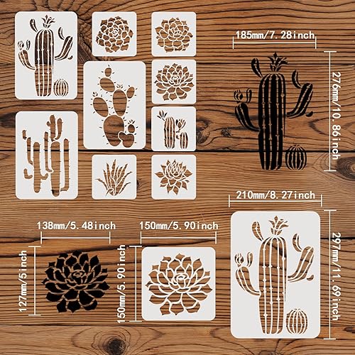 Miniatura 2 de FINGERINSPIRE 9 plantillas de plantas suculentas, 2 tamaños, plantillas de cactus con patrón de plantas de cactus, plantilla de pared de aloe vera,