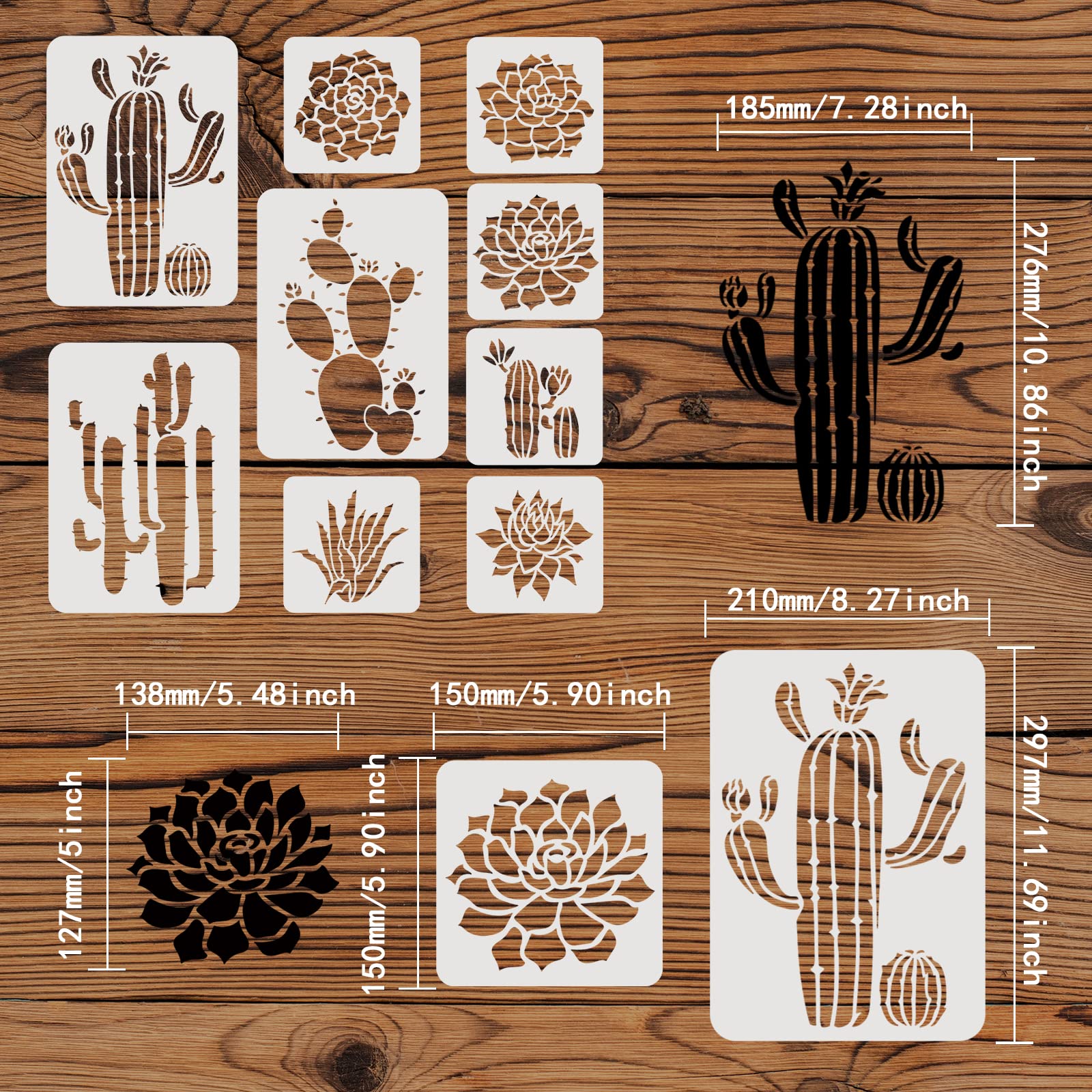 FINGERINSPIRE 9 Pcs Succulent Plants Stencils 2 Sizes Cactus Plants Pattern Stencil Aloe Vera Wall Stencil Plastic Succulent Plant Stencils Reusable for Painting on Wood Floor Wall - Image 2