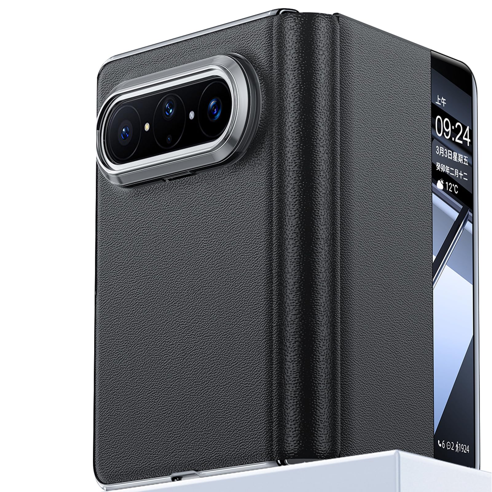 Couverture cuir Huawei Pura X Max style élégant et fin en fibre noire