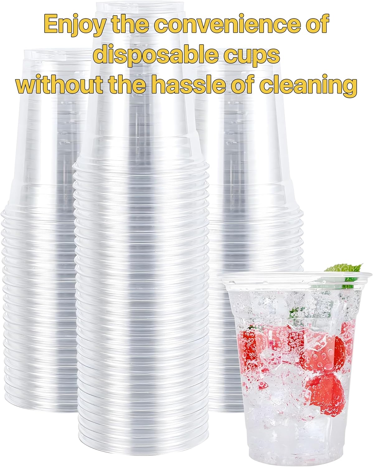 Plastic Clear Cups [12 oz] with Lids and Straws [10 Set] Disposable Cold Beverage Drinking Iced Coffee Water Juice Tea Party Travel Cafe School Office Home Kitchen (10 Set, 12 oz) - Image 5