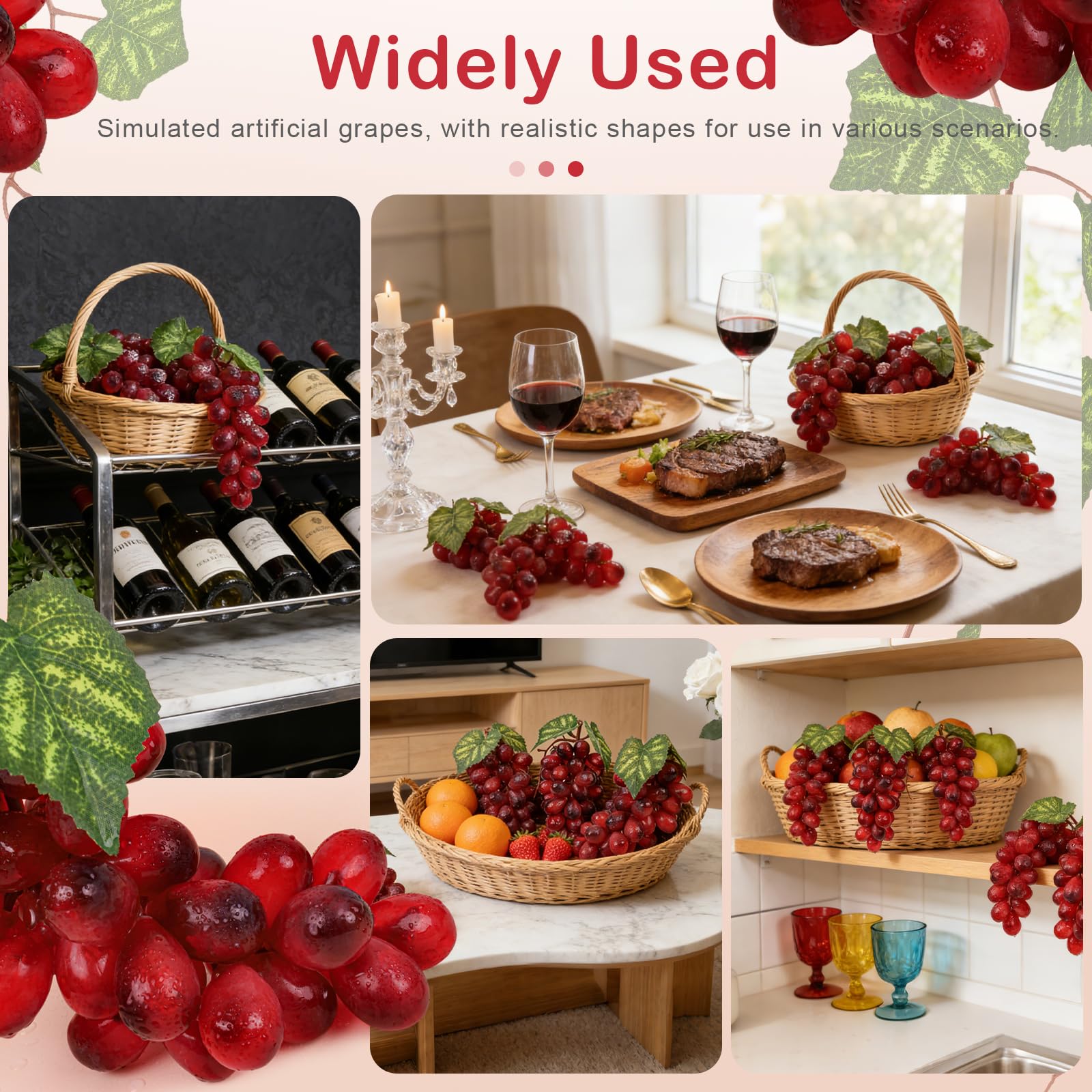 Uva artificiale Finta Plastica Frutta Rosso Scuro Uva Stringa Modello Decorazione Festa di Nozze Giardino Frutta Piatto Schizzi Puntelli Puntelli - 4 Mazzi
