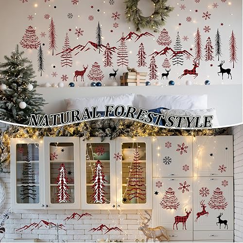 Miniatura 6 de Teling 8 calcomanías de pared de copo de nieve de invierno, decoración de invierno para habitación de niños (cuadros rojos y negros)